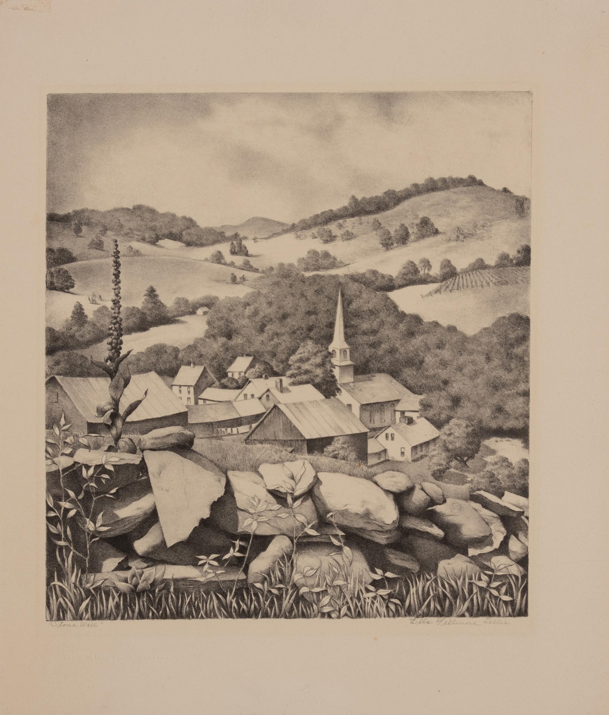 A group of three prints ( Shadows; Stone Wall; Winter Work )