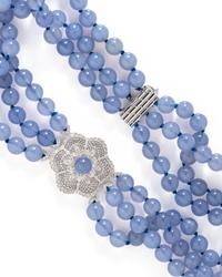 WHITE GOLD, CHALCEDONY AND DIAMOND MULTISTRAND BEAD NECKLACE