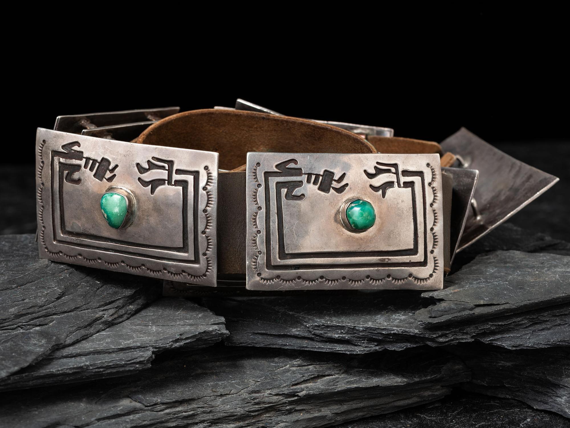 Navajo Silver and Turquoise Rainbowman Concha Belt