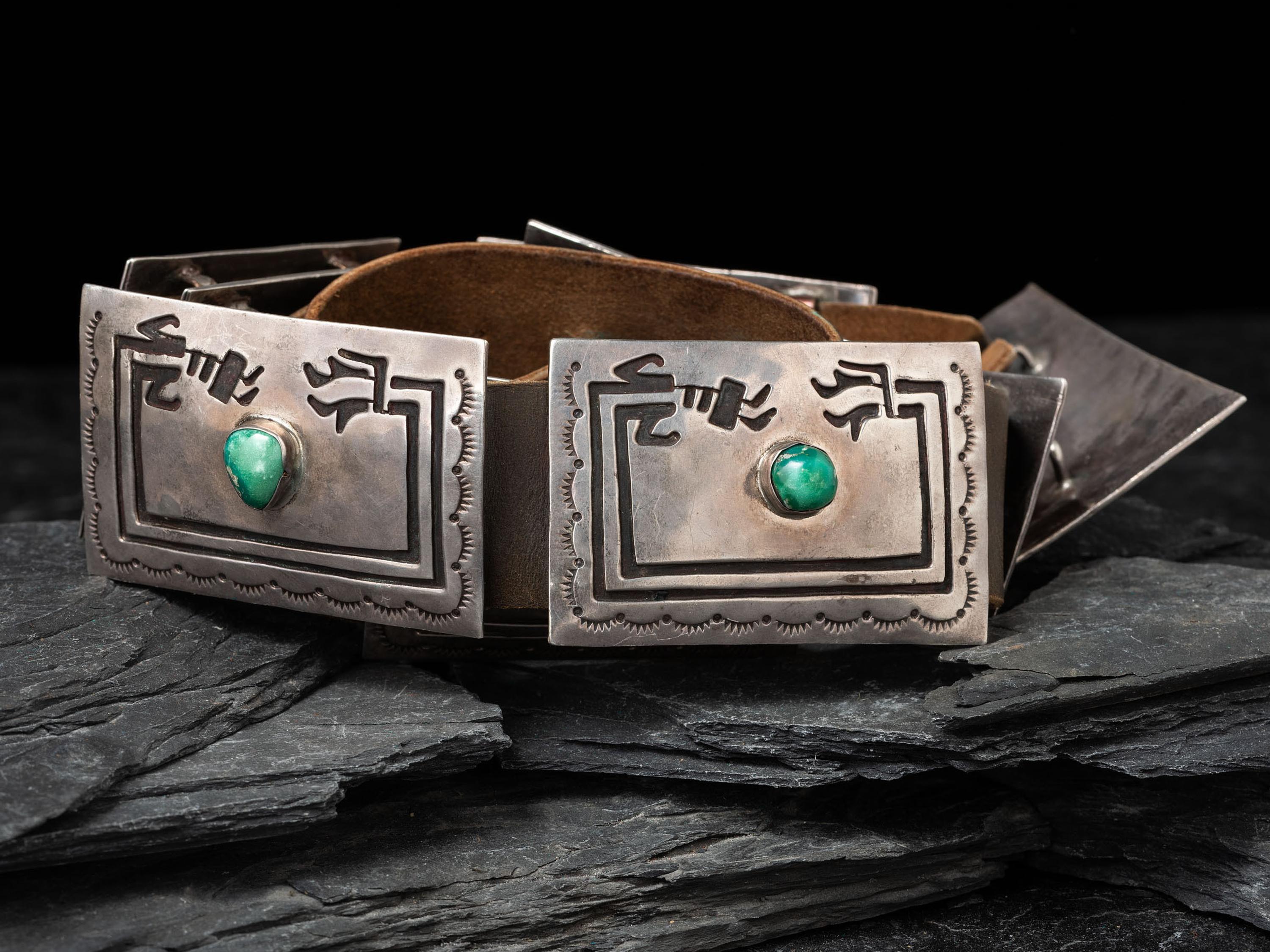Navajo Silver and Turquoise Rainbowman Concha Belt