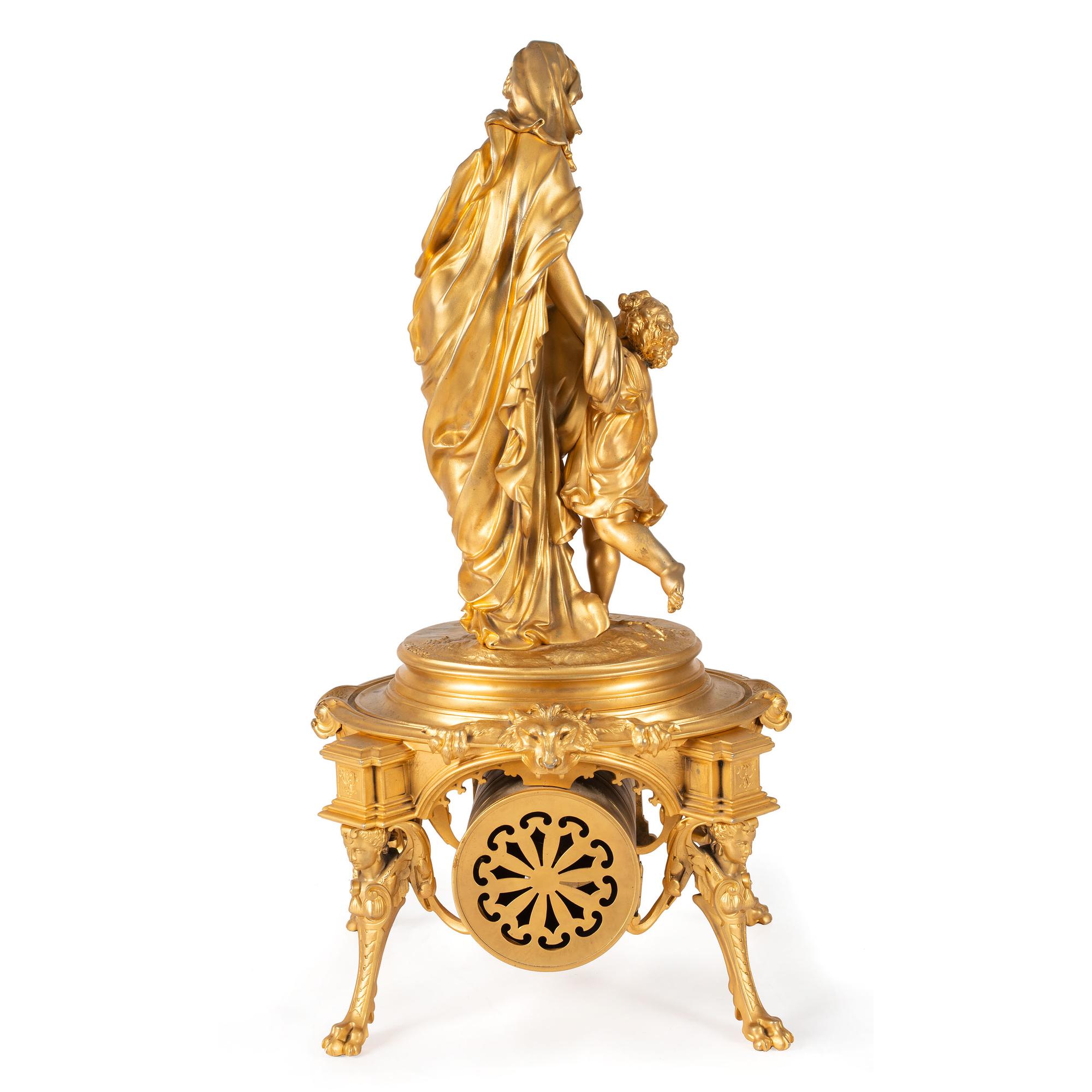 A French Neoclassical Gilt Metal Mantel Clock