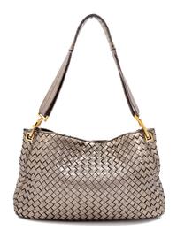 A Bottega Veneta Bronze Intrecciato Shoulder Bag, 8.75" H x 14" W x 1.5" D; Strap drop: 10.5".