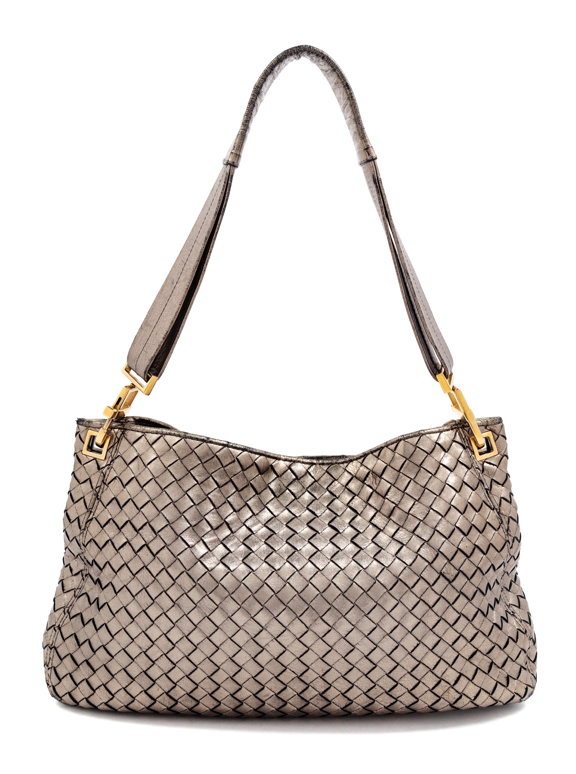 A Bottega Veneta Bronze Intrecciato Shoulder Bag, 8.75" H x 14" W x 1.5" D; Strap drop: 10.5".
