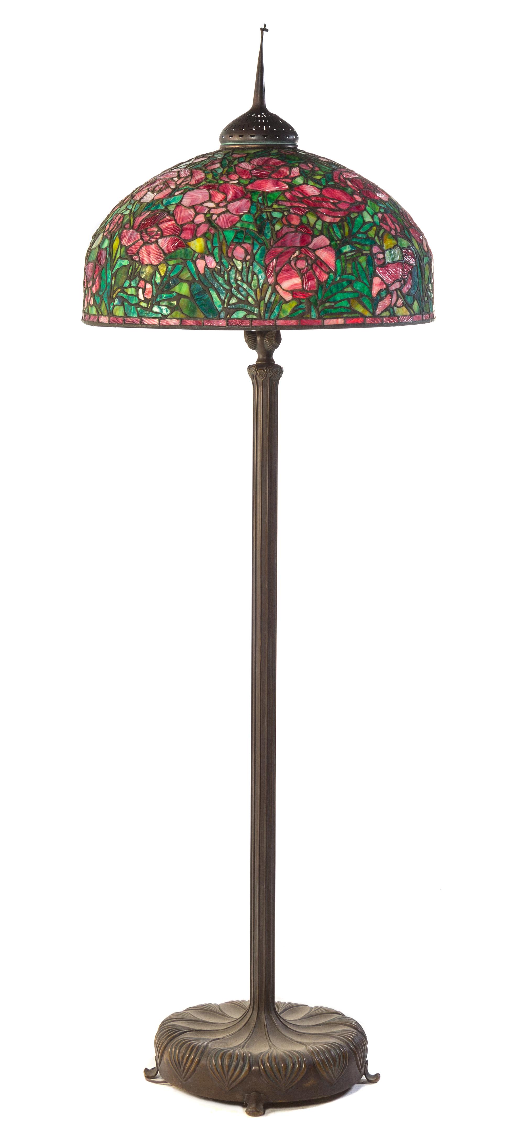 An American Leaded Glass Floor Lamp Height 71 1/2 inches.
