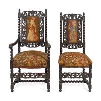 Two William & Mary Style Needlepoint-Upholstered Walnut Chairs — 20TH CENTURY