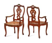A Pair of Italian Rococo Style Bole-Painted and Parcel Gilt Armchairs