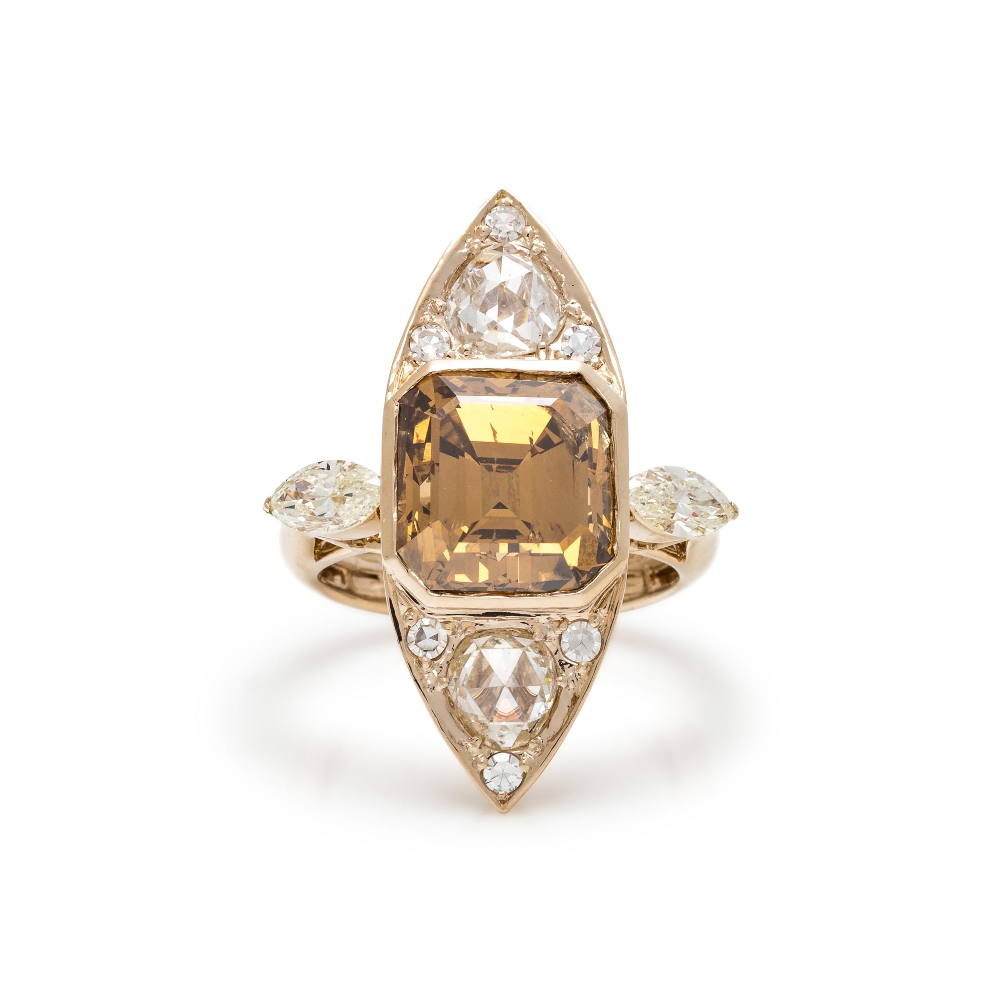 FANCY DEEP BROWN-YELLOW DIAMOND AND DIAMOND RING