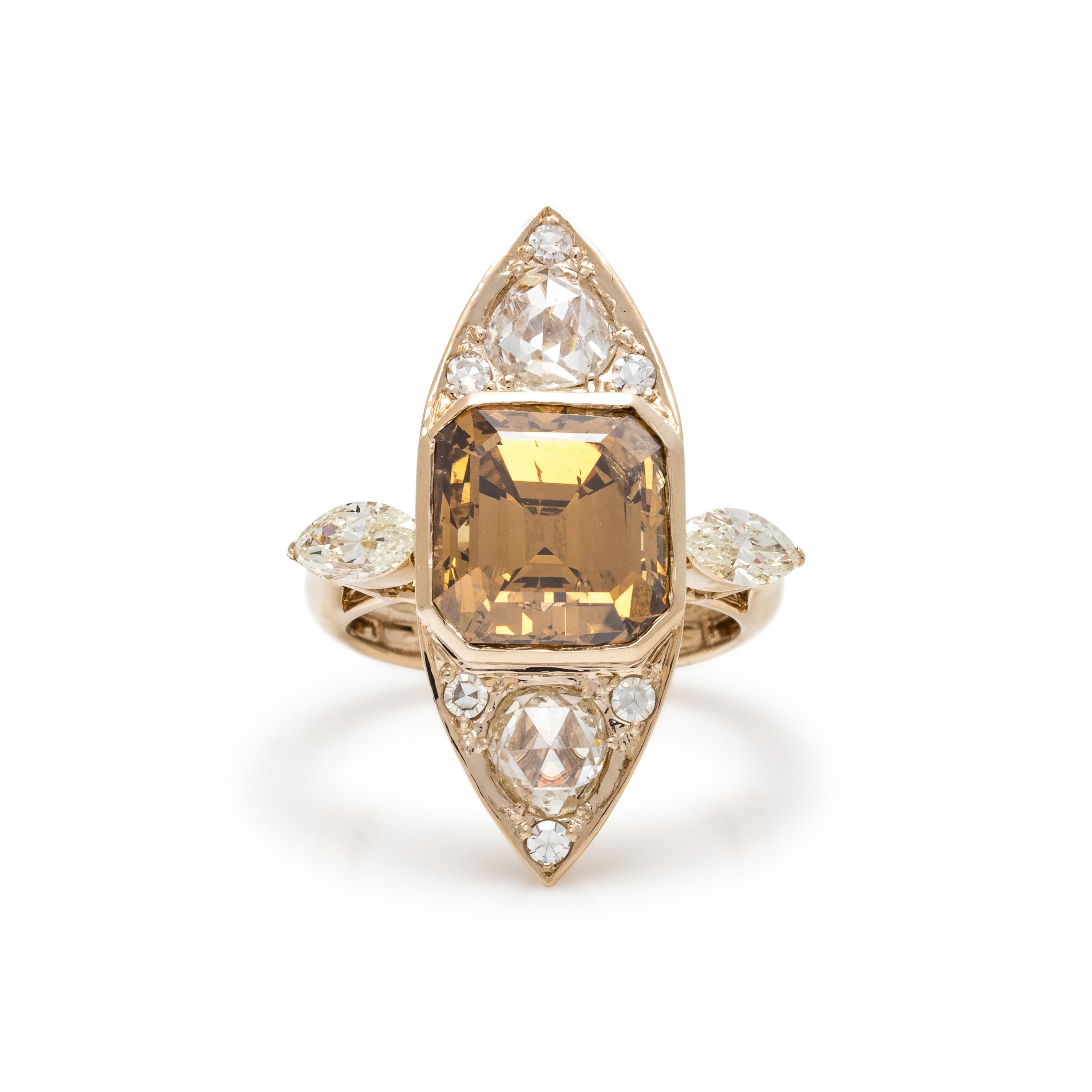 FANCY DEEP BROWN-YELLOW DIAMOND AND DIAMOND RING