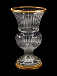 A Pair of Monumental Bronze-Mounted Cut-Glass Campana-Form Urns