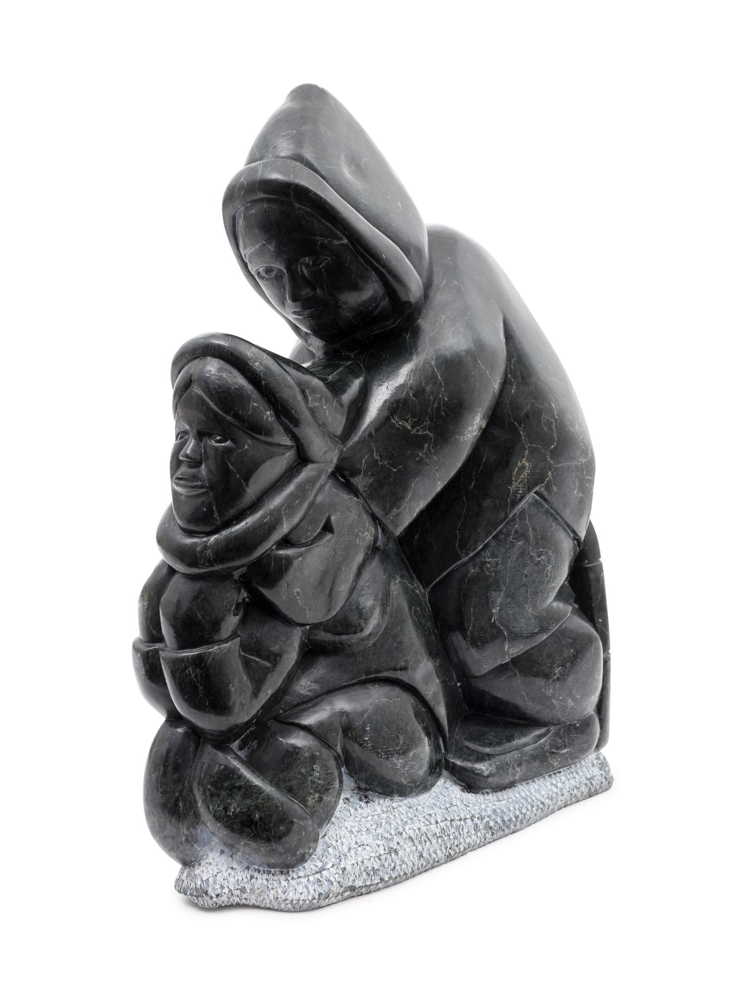 A Valwktwrwk Inuit Carved Stone Sculpture of a Woman and Child