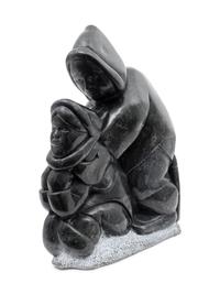 A Valwktwrwk Inuit Carved Stone Sculpture of a Woman and Child
