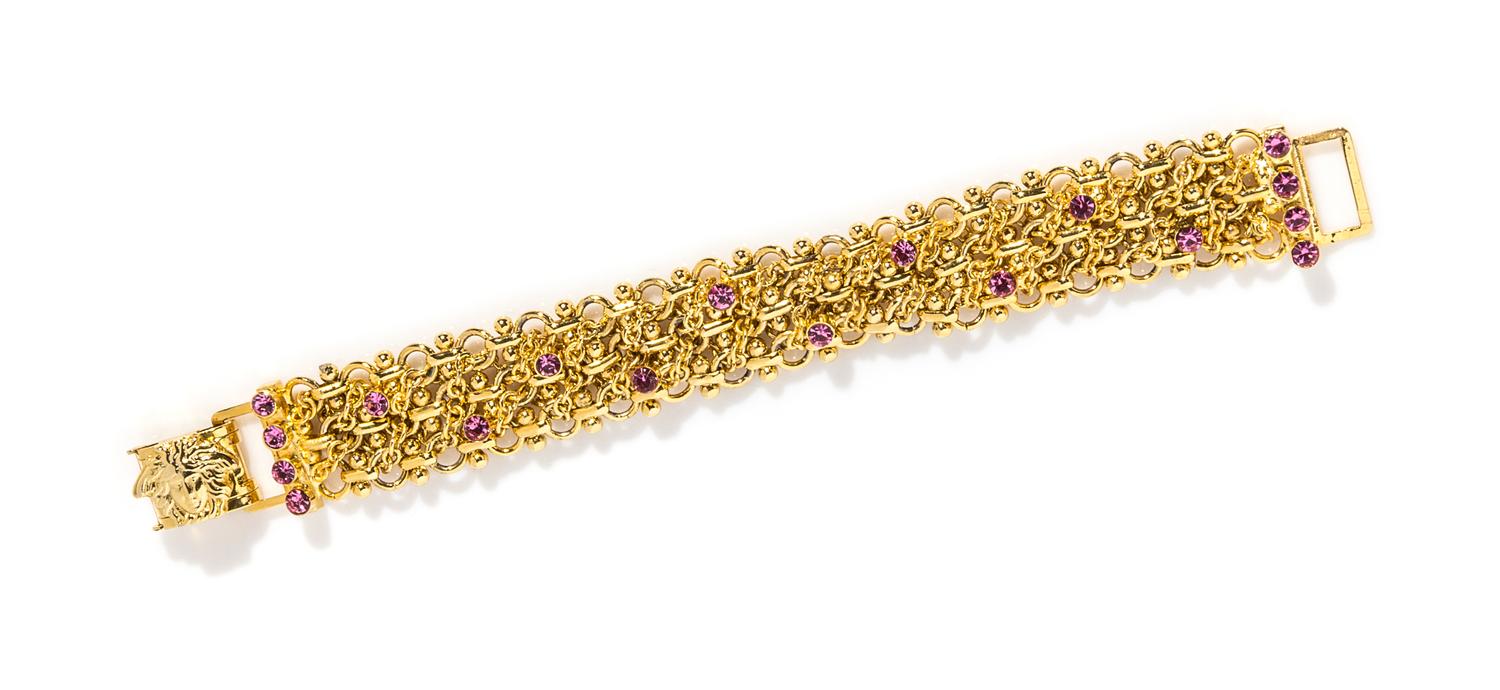 A Gianni Versace Link and Pink Rhinestone Bracelet, 6" x 1".