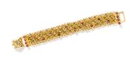 A Gianni Versace Link and Pink Rhinestone Bracelet, 6" x 1".