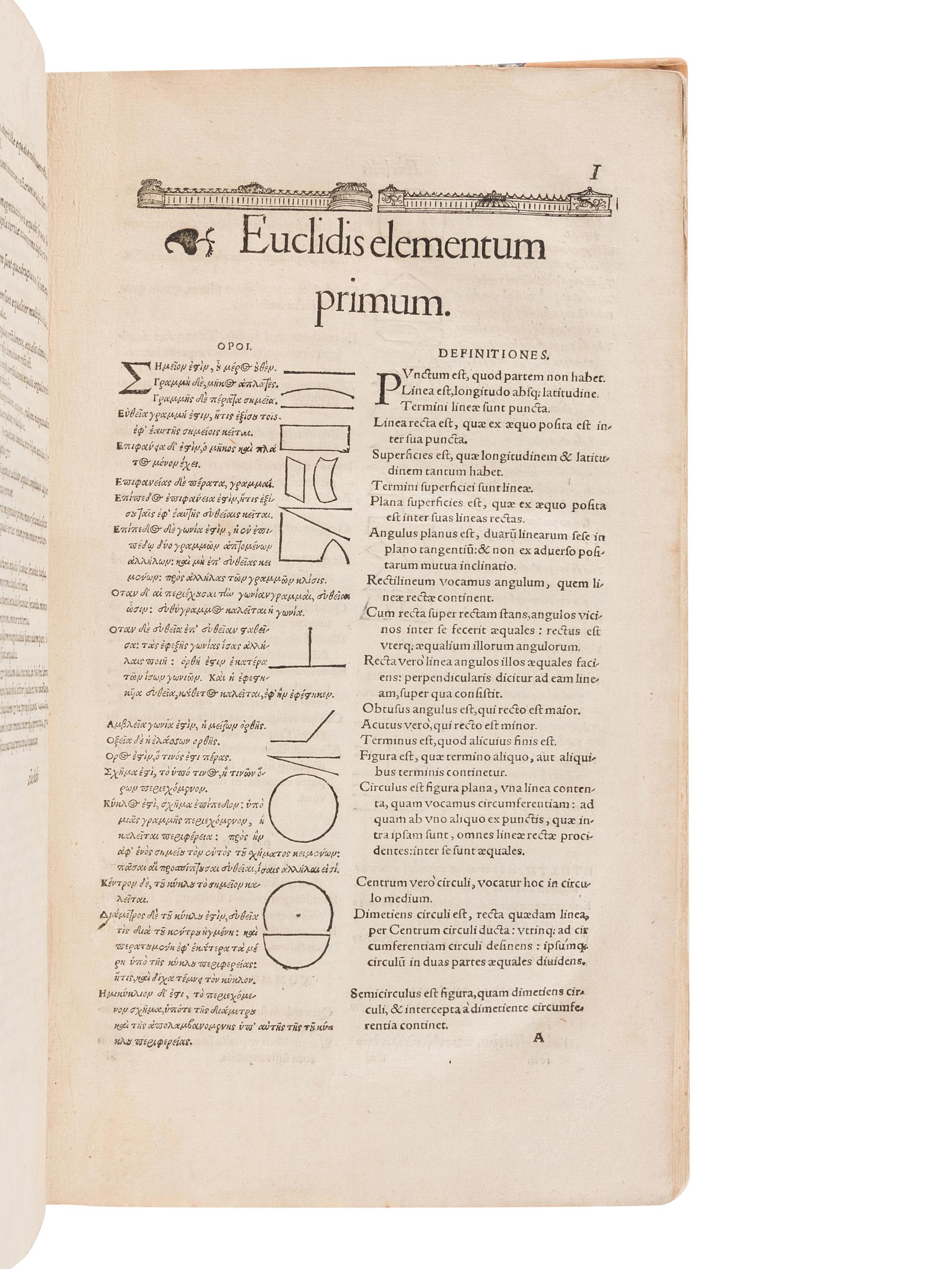 EUCLID (fl. ca 300 B. C.). Analyseis Geometricae Sex Librorum Euclidis . [Strasbourg]: Josias Rihelius, 1566.