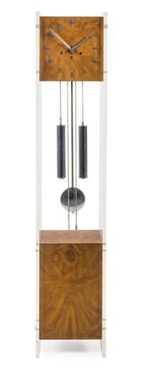 A Ridgeway Lucite and Burlwood Art Deco Style Tall Case Clock Height 60 inches. — 20TH CENTURY