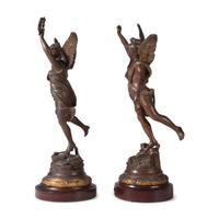 A Pair of French Cast Metal Figures Representing La Paix and La Gloire, after Rousseau