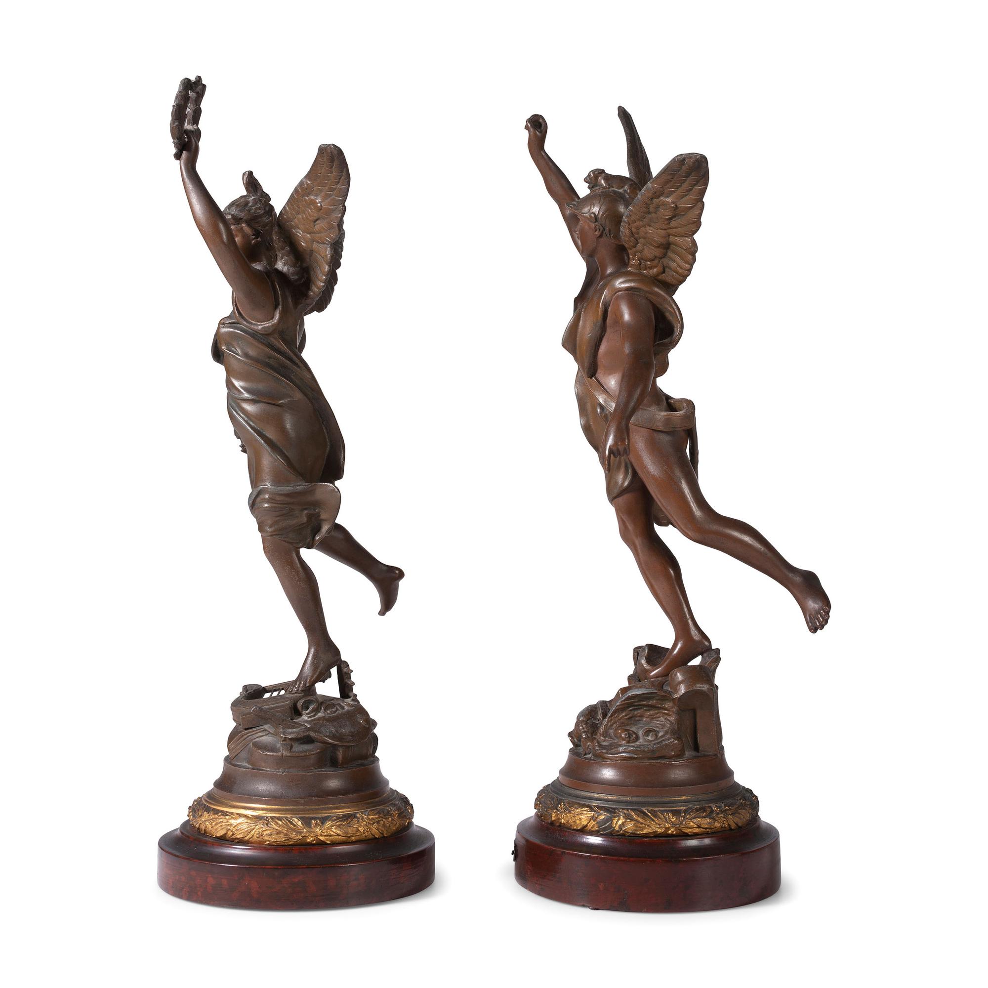 A Pair of French Cast Metal Figures Representing La Paix and La Gloire, after Rousseau