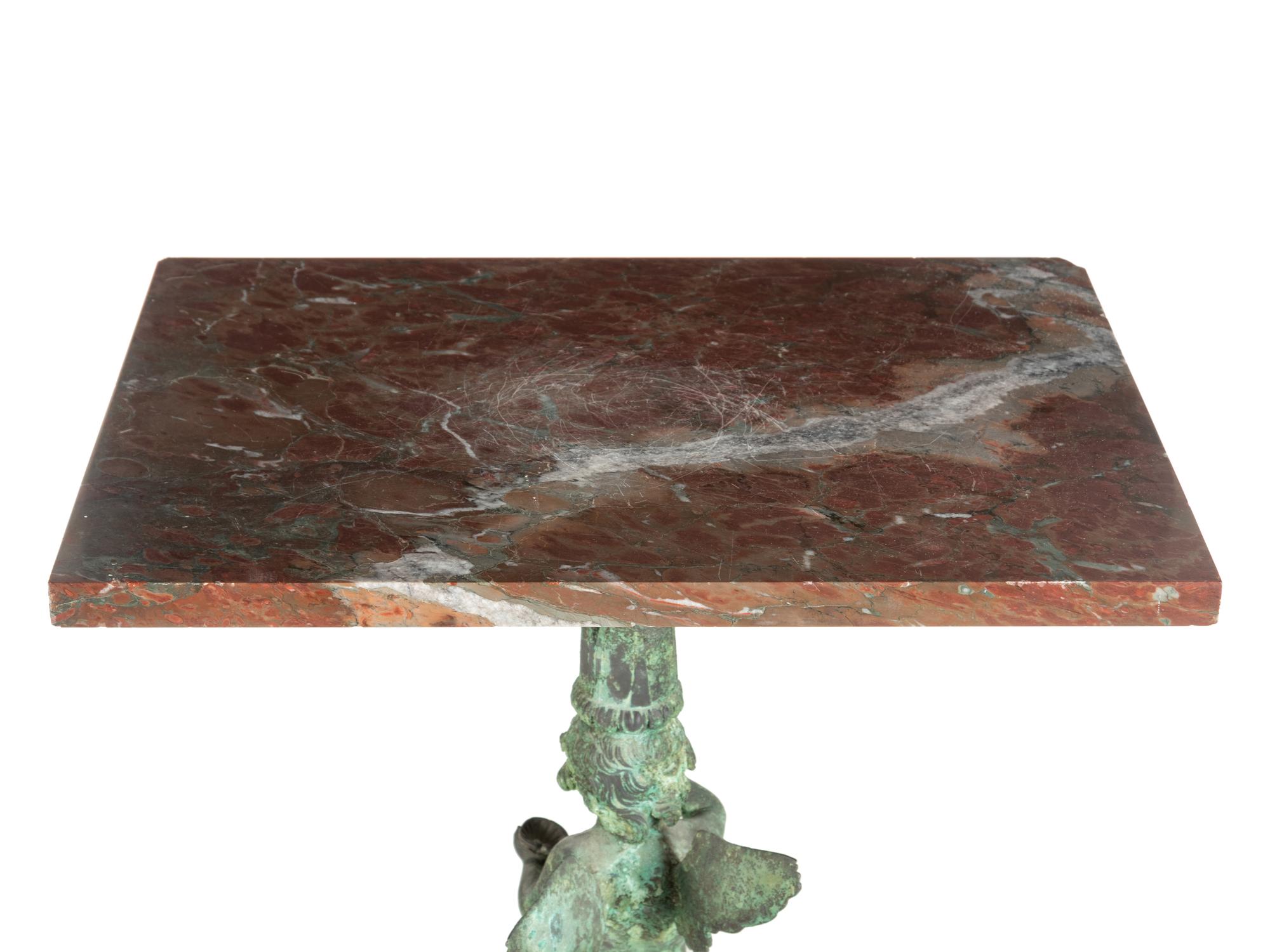 An Italian Patinated Bronze Marble-Top Pedestal Table Cast by the Chiurazzi Foundry