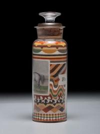 An Andrew Clemens (American, 1857-1894) Labeled Sand Bottle with Percheron Horse