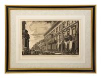 Two Etchings by Giovanni Battista Piranesi (Italian, 1720-1778), View along the Via del Corso of the Palazzo dell'Accademia
