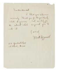 FITZGERALD, F. Scott (1896-1940). Autograph letter signed ("F. Scott Fitzgerald"), to Miss Marshall. St. Paul, Minn., n.d. [ca 1922]