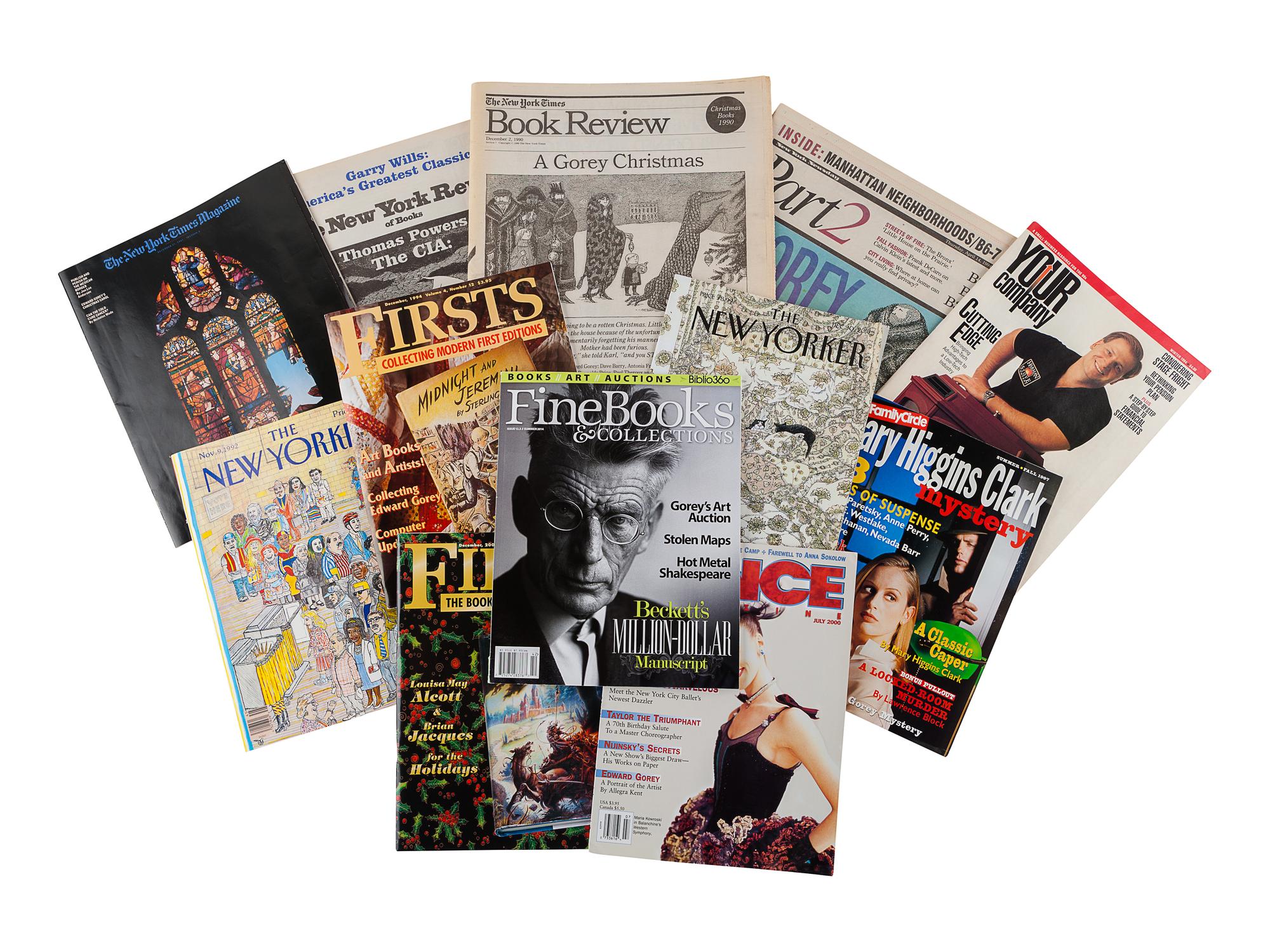GOREY, Edward. A group of 12 periodical appearances, including illustrations and features, comprising: