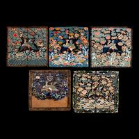 Five Chinese Embroidered Silk ‘Mandarin Duck’ Rank Badges, Buzi, 19th Century 清中晚期 刺綉文官補子五幅