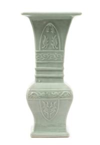 A Chinese Celadon Glazed Porcelain Square Yen Yen Vase LATE 19TH CENTURY Height 13 3/8 inches. — LATE 19TH CENTURY