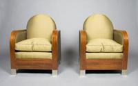 A Pair of Art Deco Club Chairs, Height 33 1/2 inches.