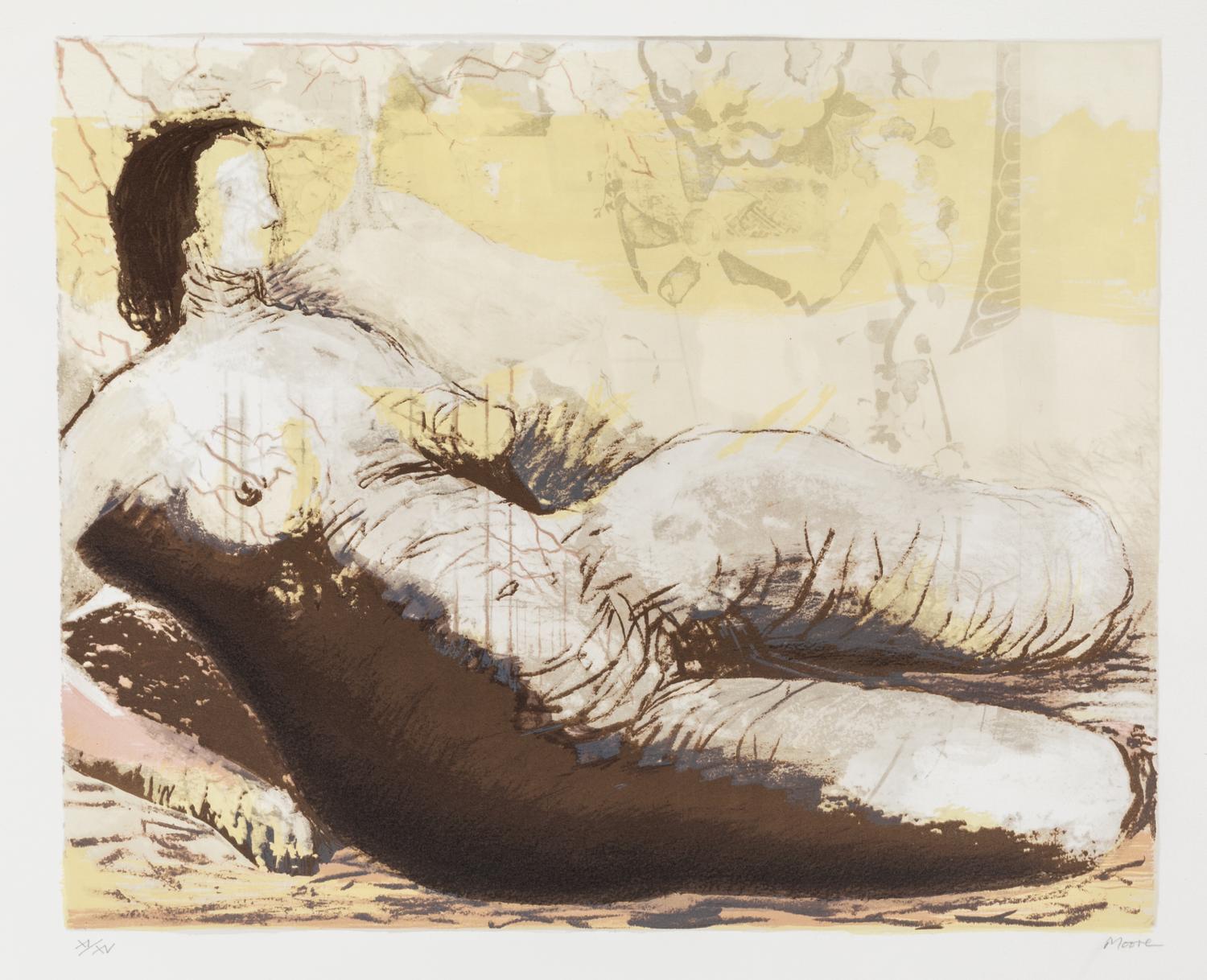 Henry Moore, (English, 1898-1986), Reclining Woman with Yellow Background, 1982