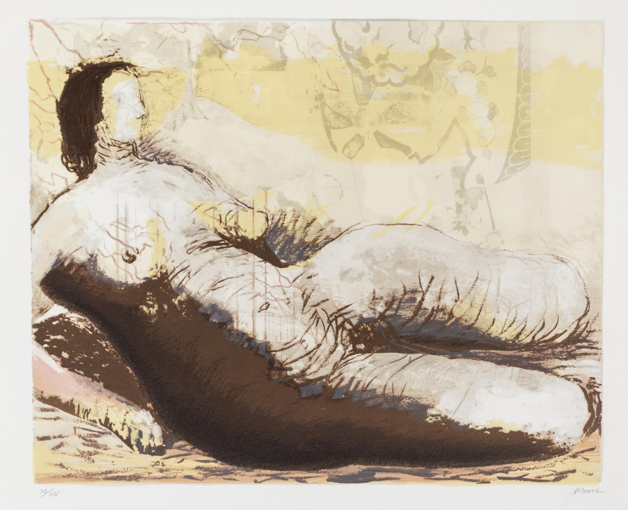 Henry Moore, (English, 1898-1986), Reclining Woman with Yellow Background, 1982