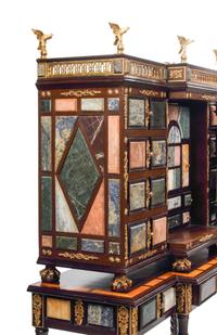 A Pair of Italian Specimen Marble-Inset and Gilt Bronze Mounted Collector's Cabinets on Stands