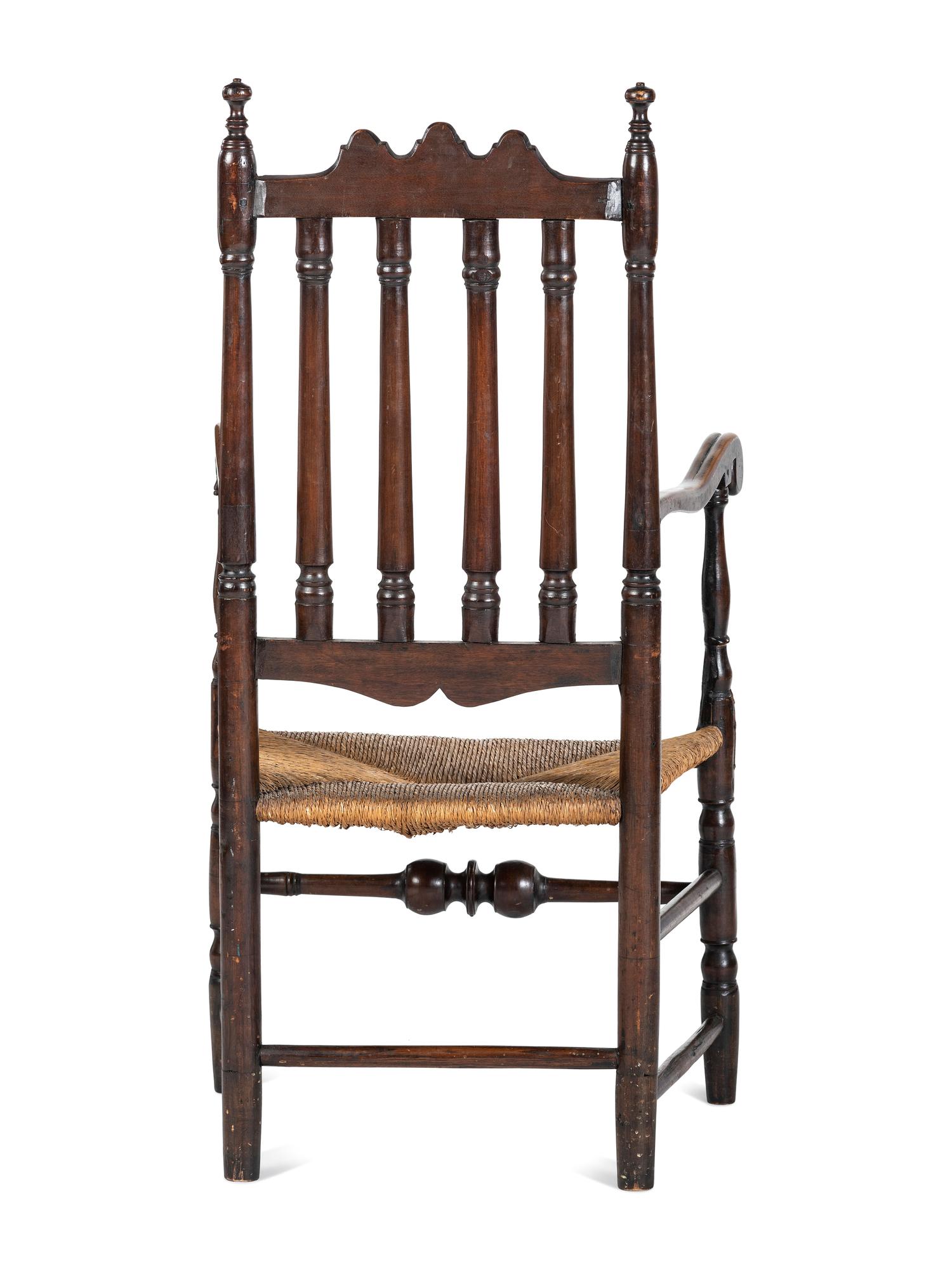A William and Mary Painted Bannister Back Rush-Seat Armchair