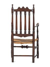 A William and Mary Painted Bannister Back Rush-Seat Armchair