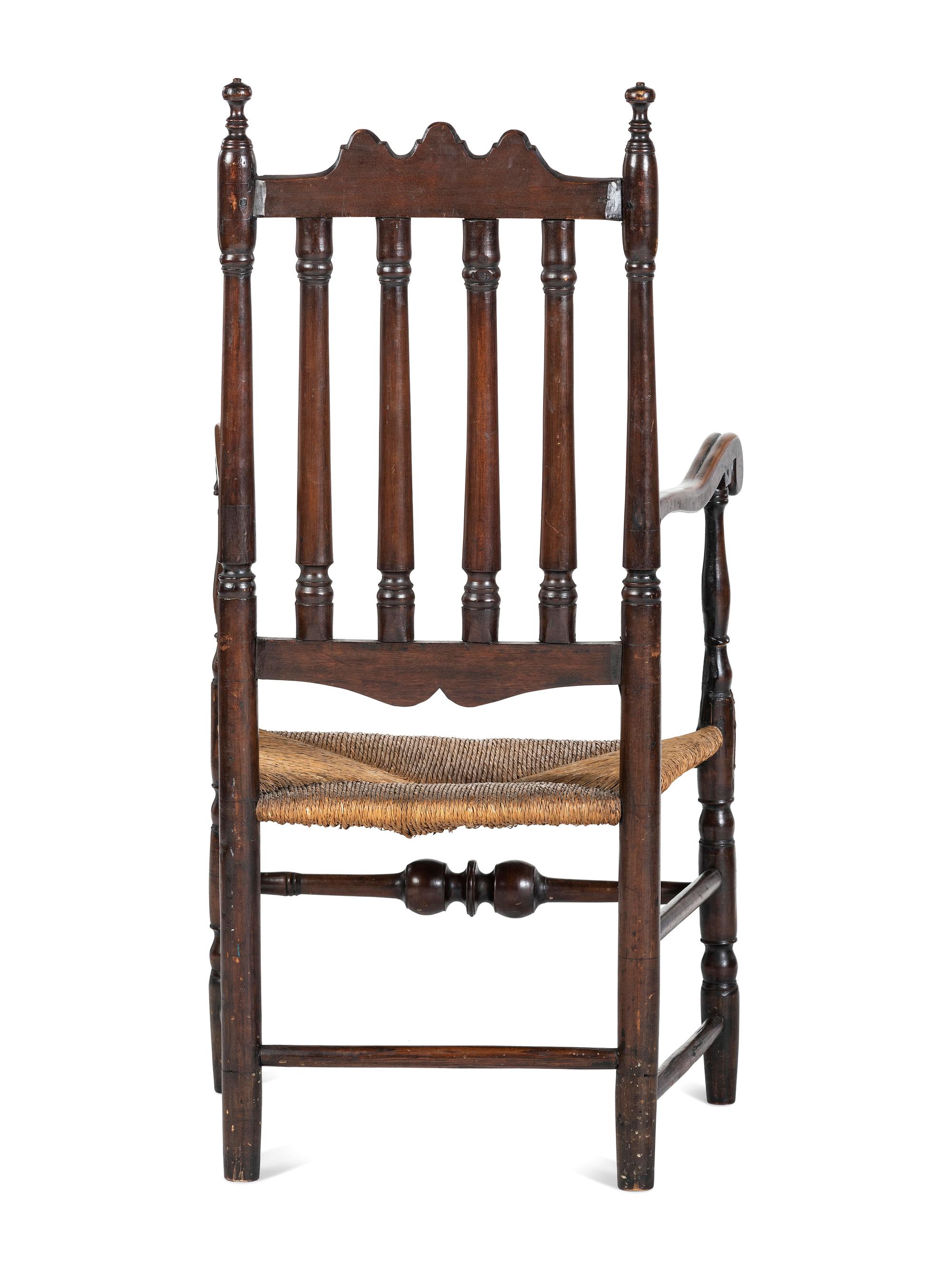 A William and Mary Painted Bannister Back Rush-Seat Armchair