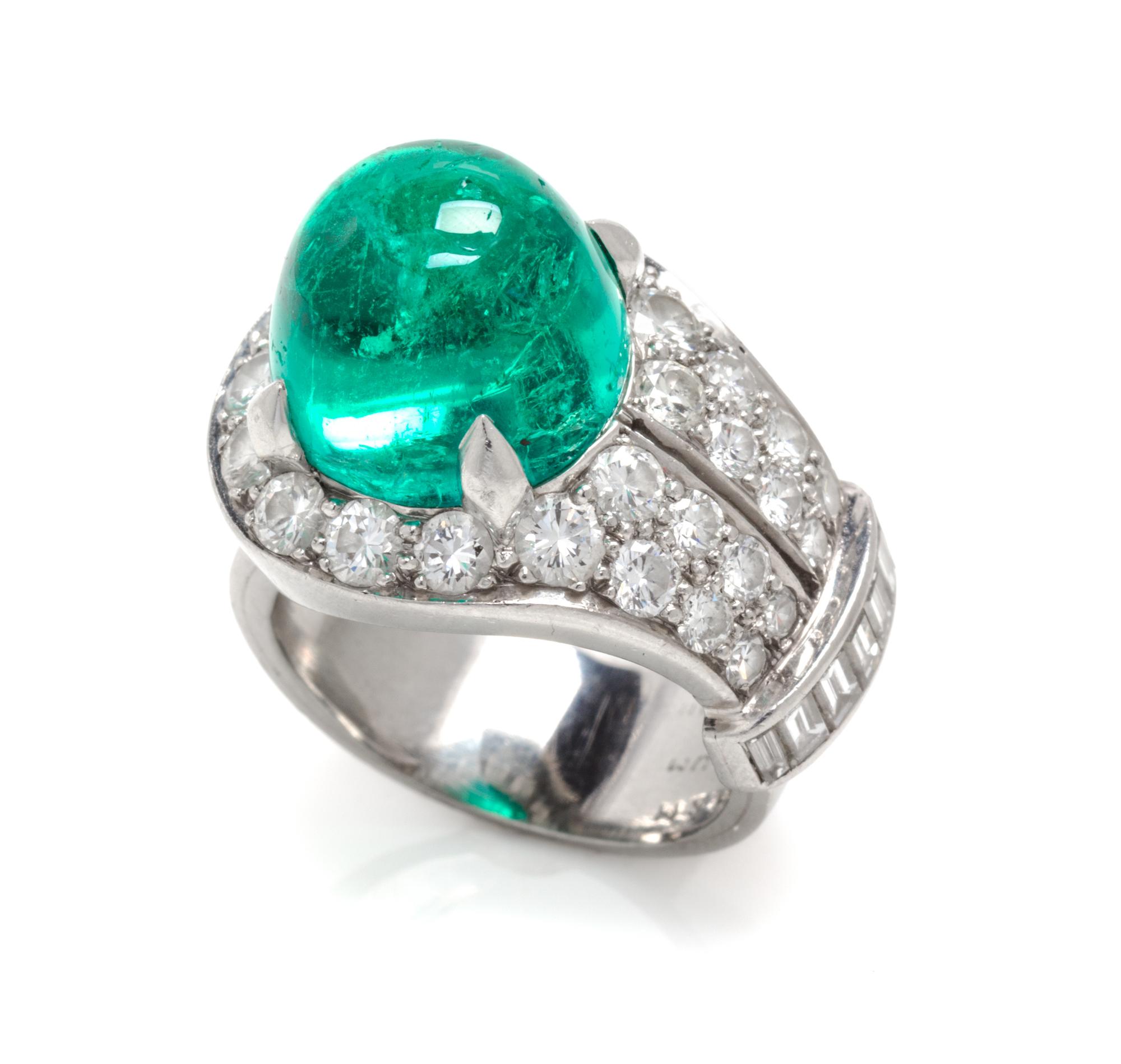 A Platinum, Emerald and Diamond Ring, Trabert & Hoeffer-Mauboussin, 8.40 dwts.