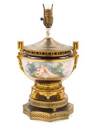 A Sevres Style Gilt Metal Mounted Porcelain Urn Height of lamp base 12 inches. — 19TH CENTURY