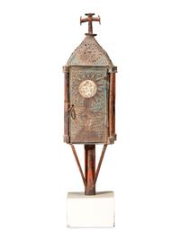 A Southwest American Painted and Punched Processional Tin Lantern on Stand