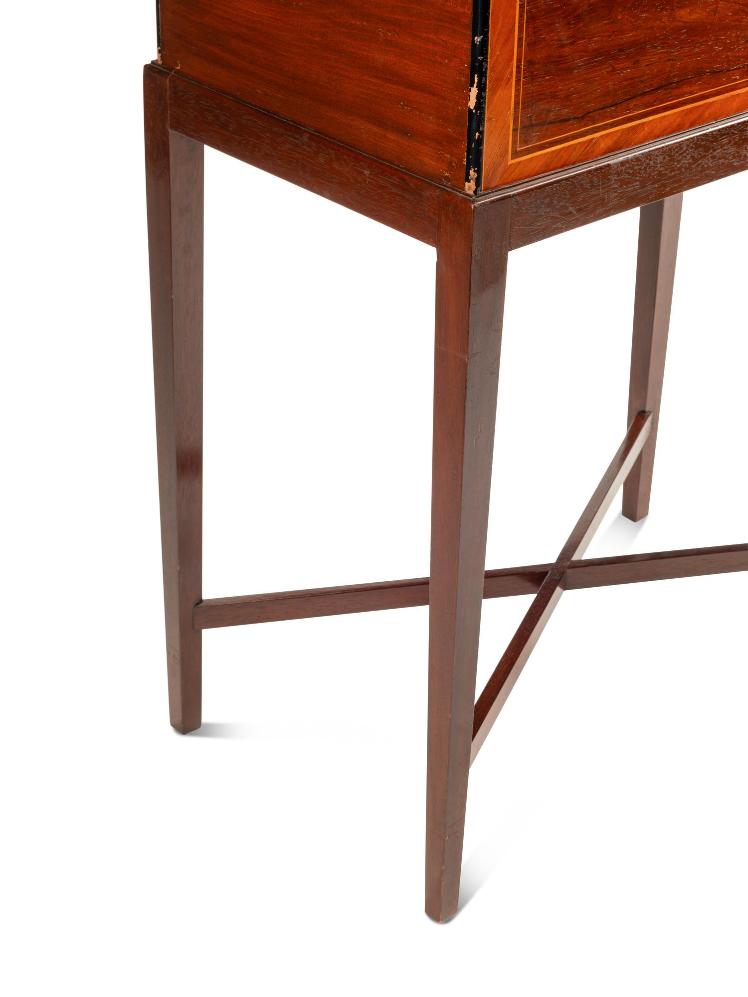 A Swiss Marquetry ‘Bells in Sight’ Cylinder Music Box on Stand