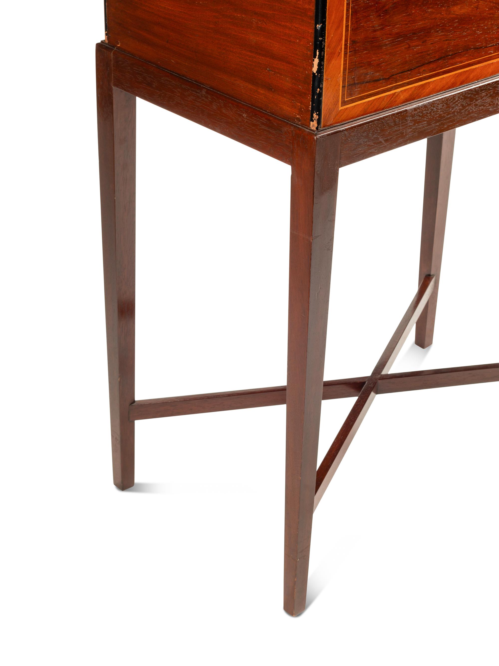 A Swiss Marquetry ‘Bells in Sight’ Cylinder Music Box on Stand