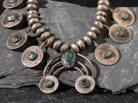 Navajo Coin and Turquoise Squash Blossom Necklace