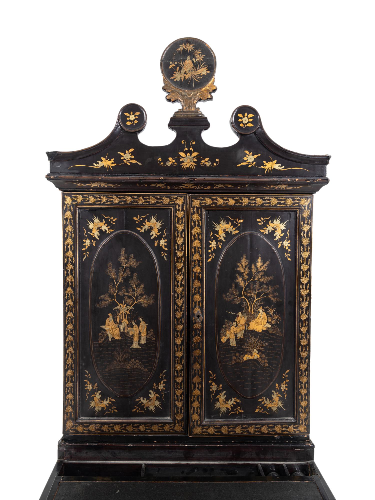 A Chinese Export Lacquer-Decorated Bureau Cabinet