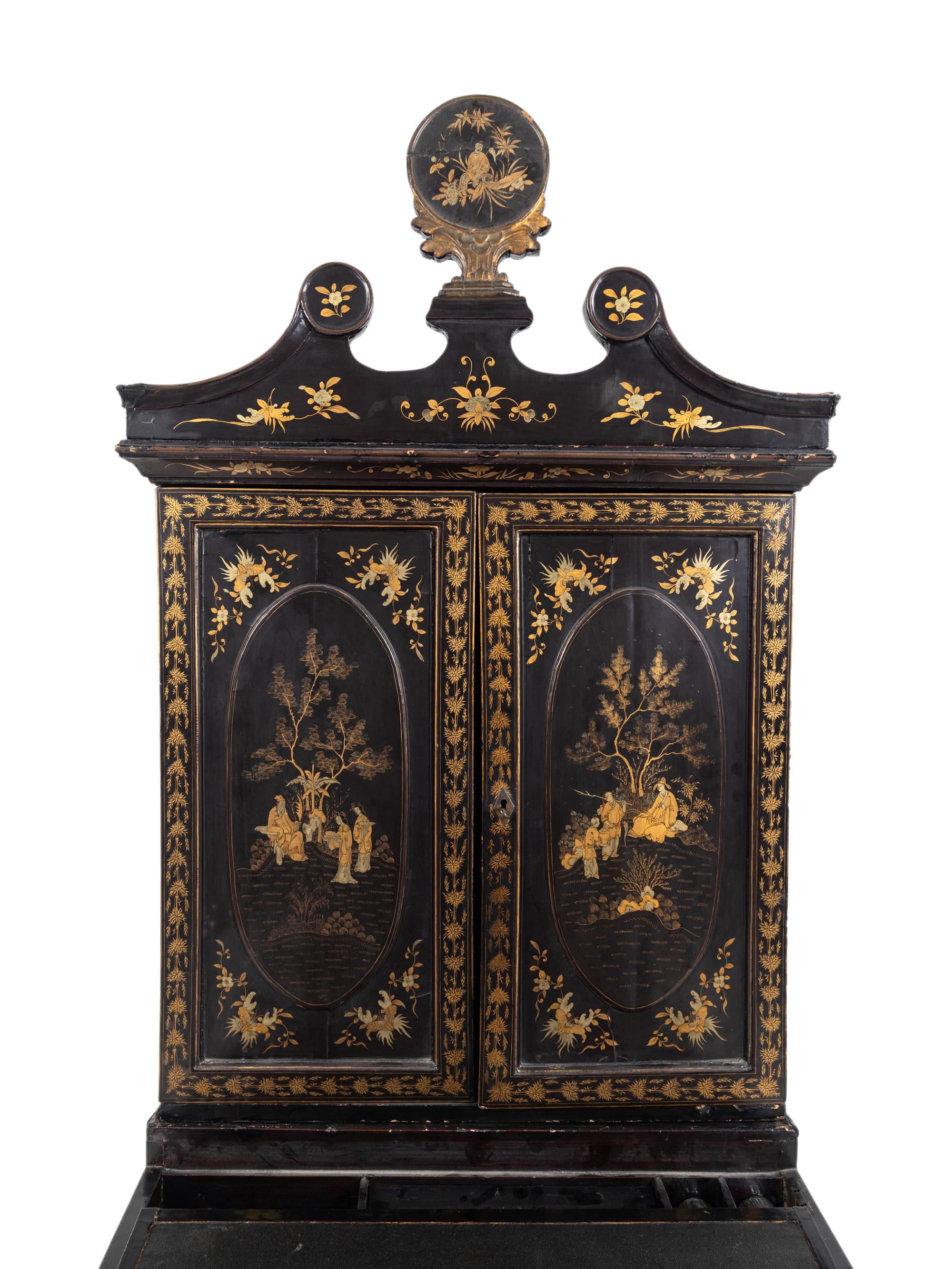 A Chinese Export Lacquer-Decorated Bureau Cabinet