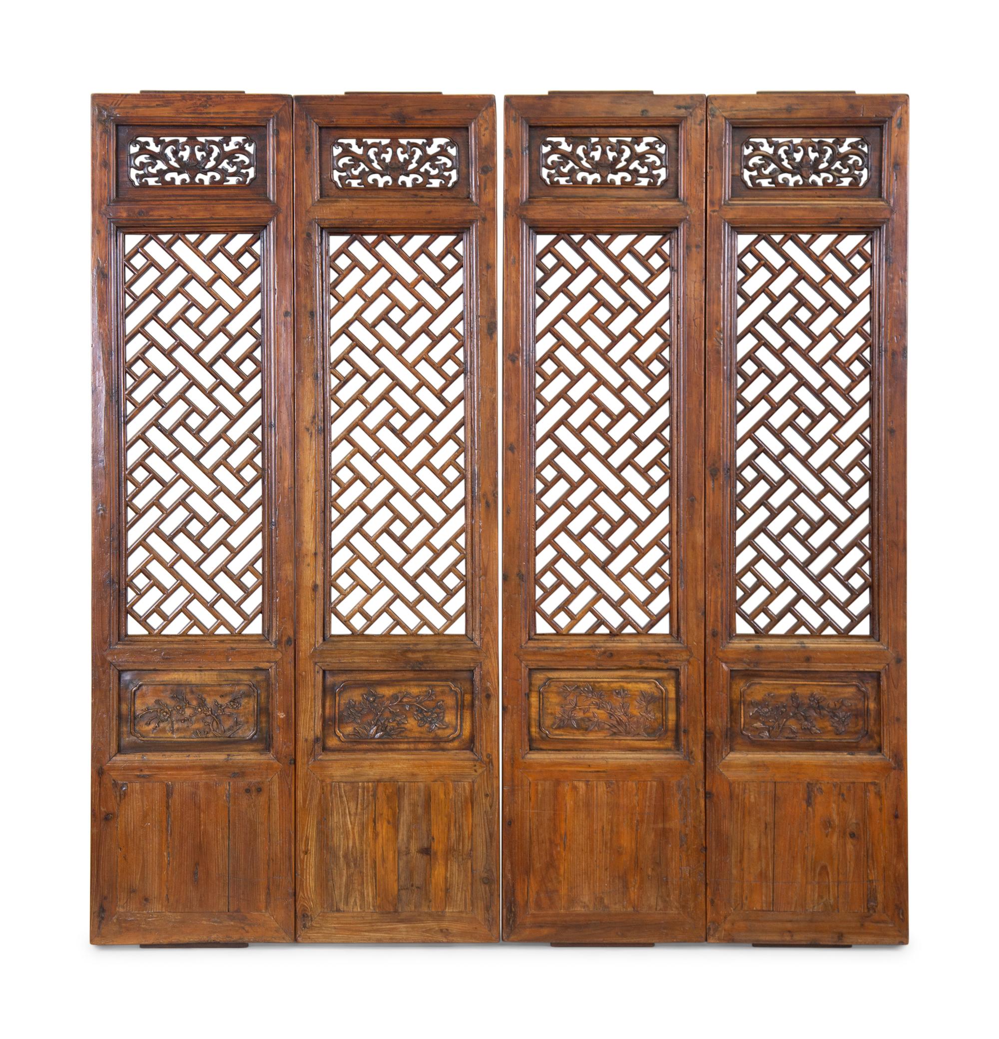 A Chinese Pierce Carved Hardwood Four Panel Screen