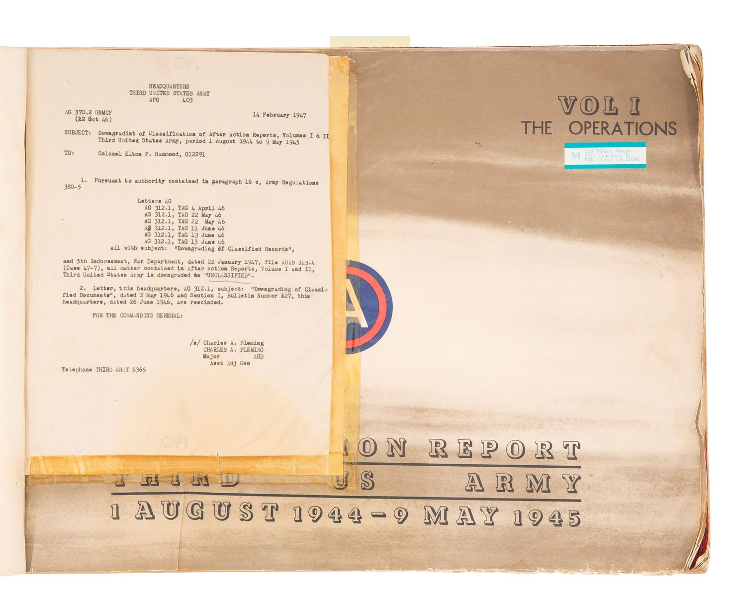 [WORLD WAR II]. After Action Report Third US Army 1 August 1944-9 May 1945. Vol. I. The Operations.