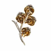 ENAMEL, DIAMOND, AND BICOLOR GOLD FOLIATE BROOCH