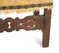 A Jacobean Style Walnut Bench with Tapestry Upholstery
