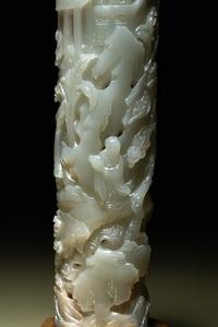 A Pair of Carved Celadon Jade Cylindrical Parfumiers
