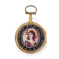 ABRAHAM COLOMBY, PASTE AND ENAMEL OPEN FACE POCKET WATCH