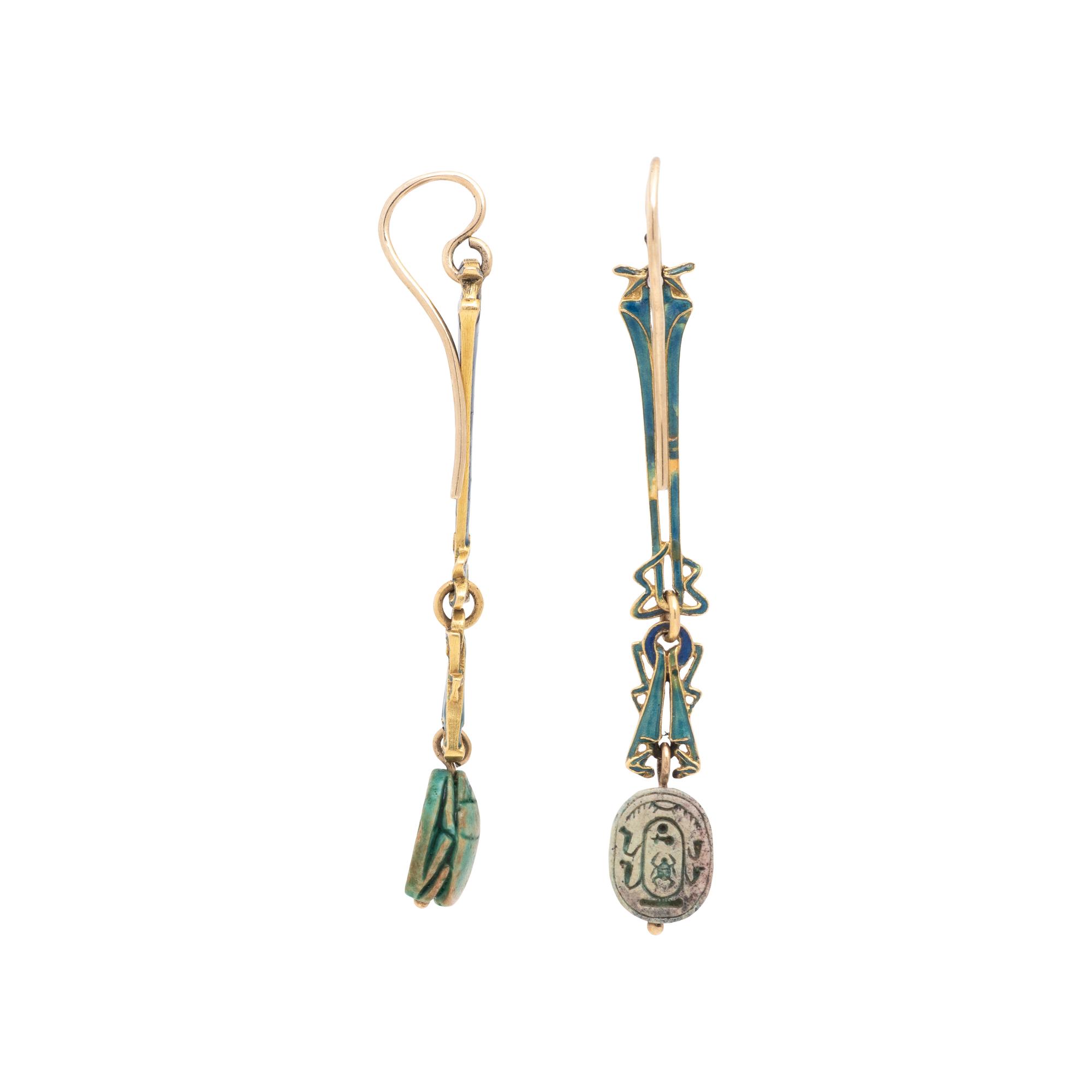 ART NOUVEAU, EGYPTIAN REVIVAL SCARAB EARRINGS